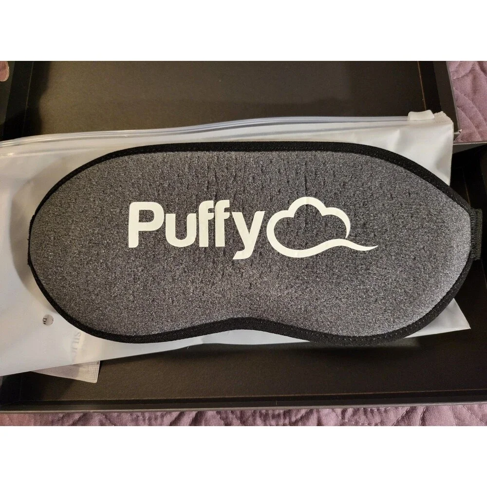 NIB Puffy Signature Sleep Mask Black Memory Foam Eye Cups Adjustable Strap Gift!